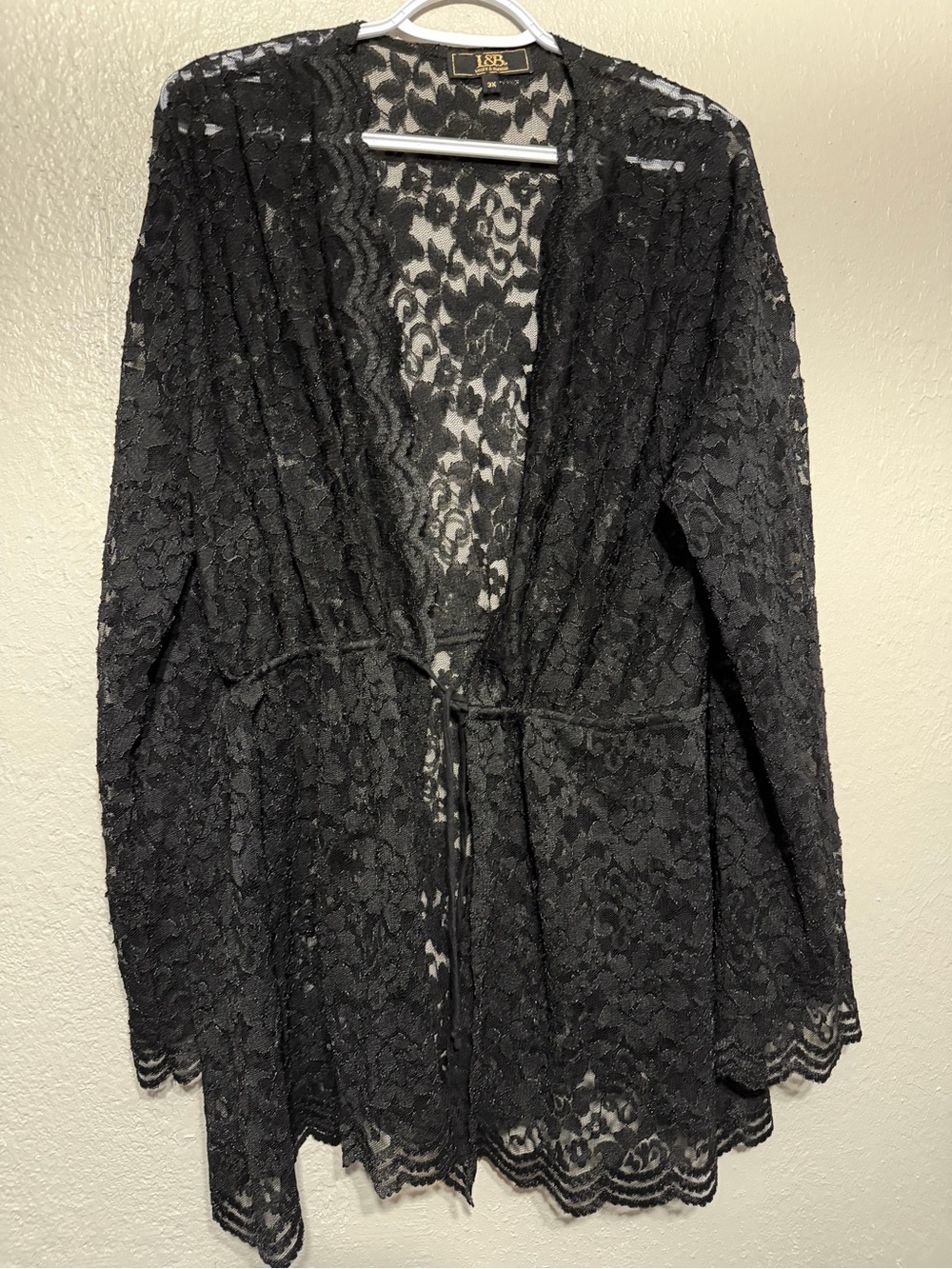 Lucky & Blessed Woman’s Plus Size 3X Black Lace Open Front Cardigan Layering
